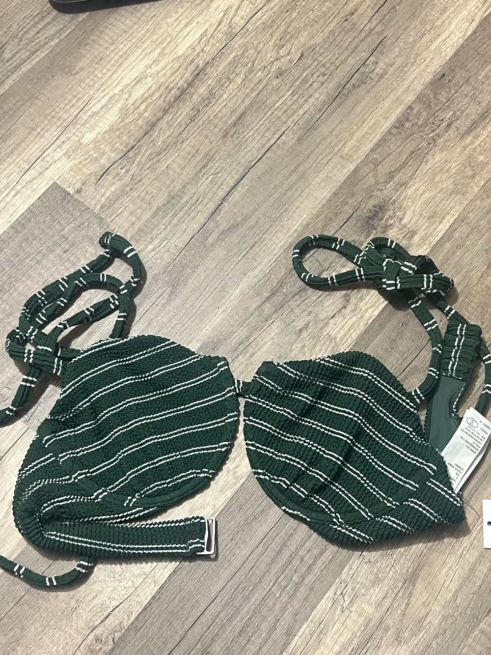 Abercrombie Dark Green and White Striped Bikini Top NWT